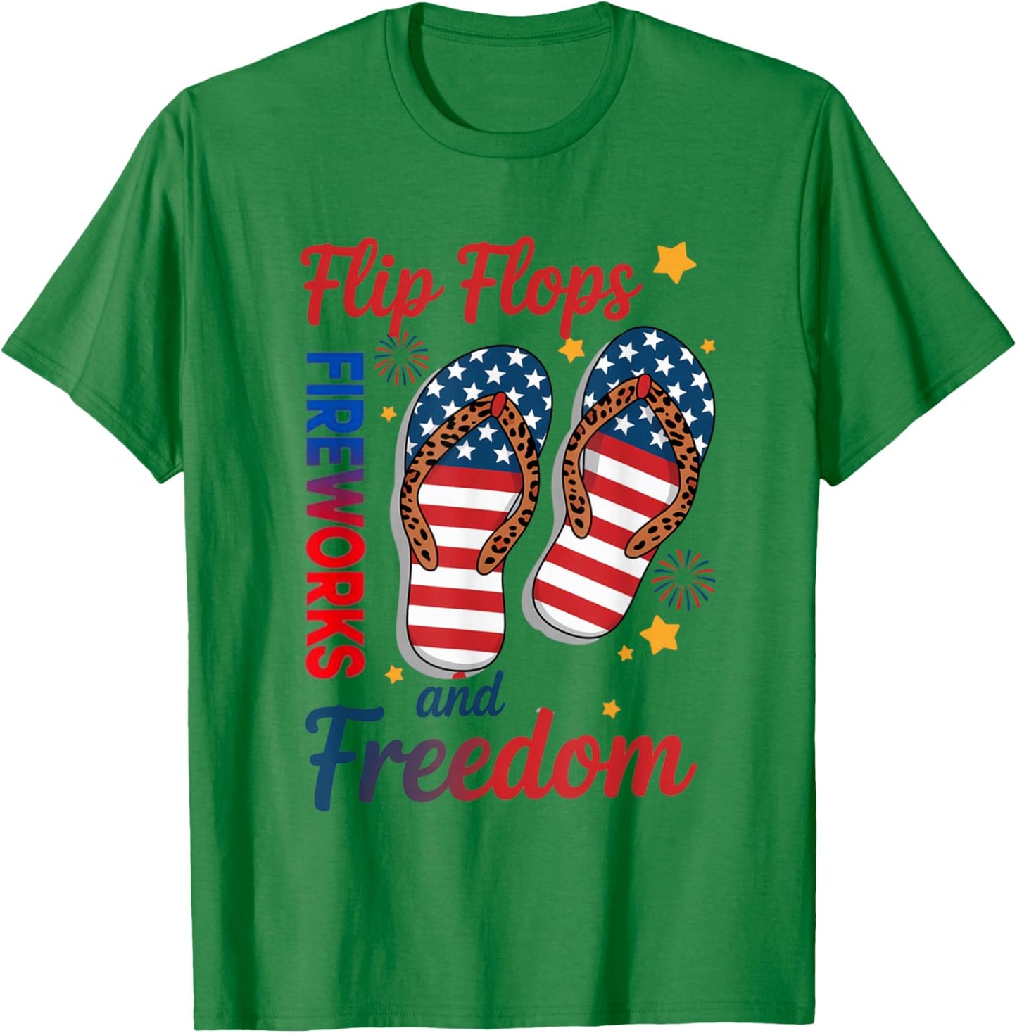 Flip Flops Fireworks Freedom USA Flag Summer 4th of July T-Shirt - T-Shirt | Irish Green