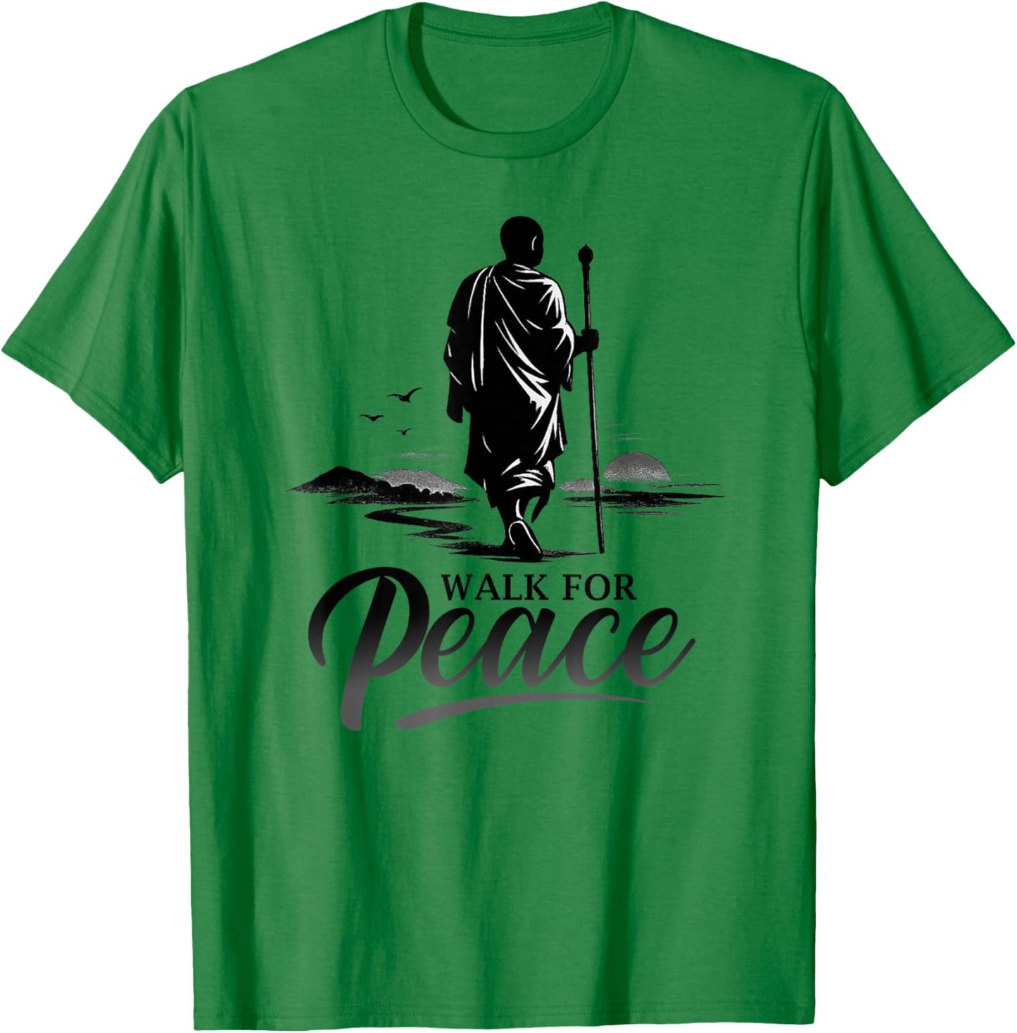 Retro Walk for Peace Monks with Dog Aloka Art Zen Minimalist T-Shirt - T-Shirt | Irish Green