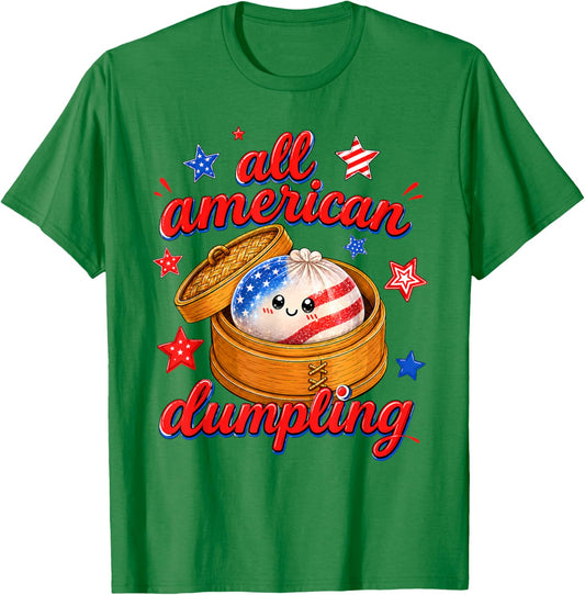 Kids Cute Striped All American Dumpling 4th of July Girls T-Shirt - T-Shirt | Irish Green