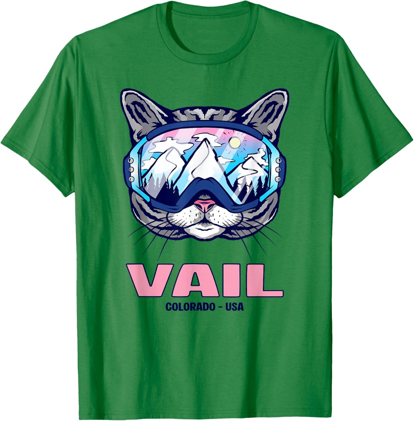 Cat Ski Goggles Mountain Panorama Vail T-Shirt - T-Shirt | Irish Green