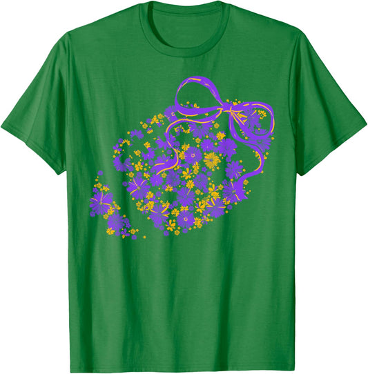 Floral Football Game Day Coquette Team Spirit Purple & Gold T-Shirt - T-Shirt | Irish Green