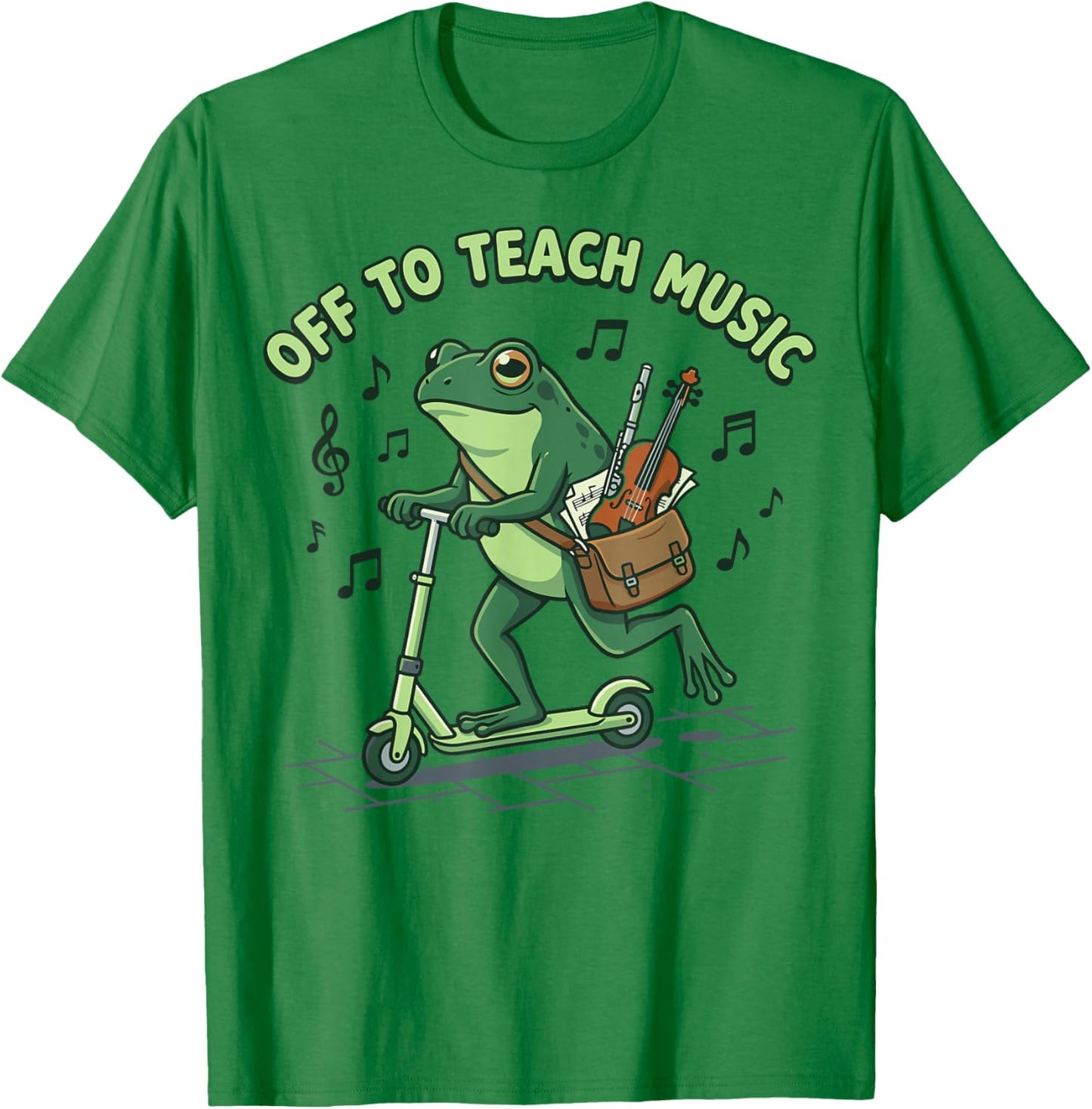 Funny Frog Off to Teach Music Scooter Instrument T-Shirt - T-Shirt | Irish Green