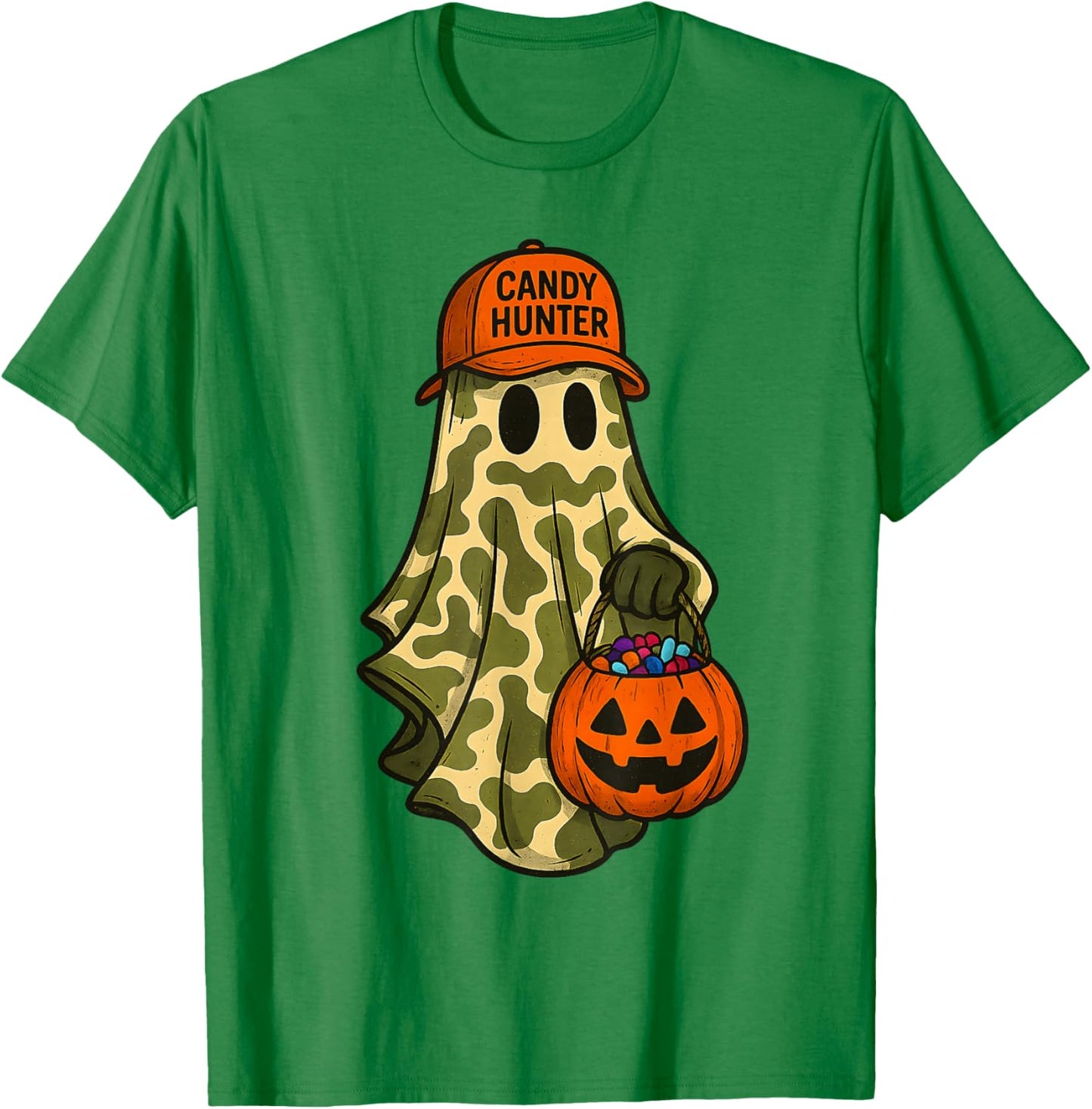 Camo Ghost Candy Hunter Halloween Funny Boys Kid Men Hunting T-Shirt - T-Shirt | Irish Green
