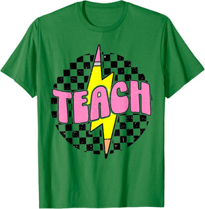 Teach Pencil Lightning Bolt Retro Back To School for Teacher T-Shirt - T-Shirt | Irish Green