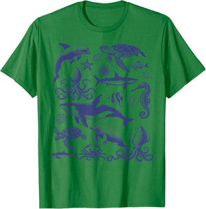 Ocean Wildlife Vintage Shark Turtle Octopus Graphic T-Shirt - T-Shirt | Irish Green