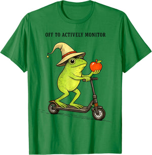 Off to Actively Monitor,Frog Scooter Teacher Testing T-Shirt - T-Shirt | Irish Green