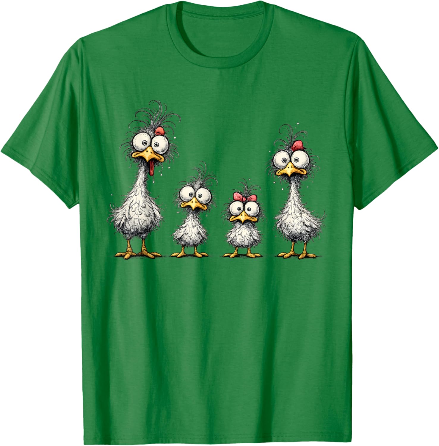 Eagerlys Bunte lustige Hühner-Kunst, verrückte Hühnerfamilie T-Shirt - T-Shirt | Irish Green
