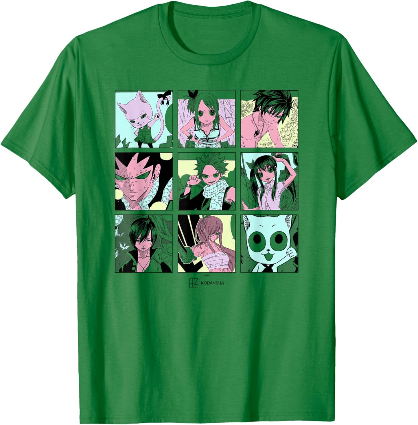 Fairy Tail Main Characters Box Up Retro Manga Panels T-Shirt - T-Shirt | Irish Green