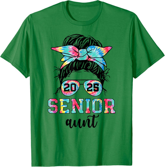 Messy Bun Tie Dye Proud Aunt Of A Class Of 2025 Senior T-Shirt - T-Shirt | Irish Green