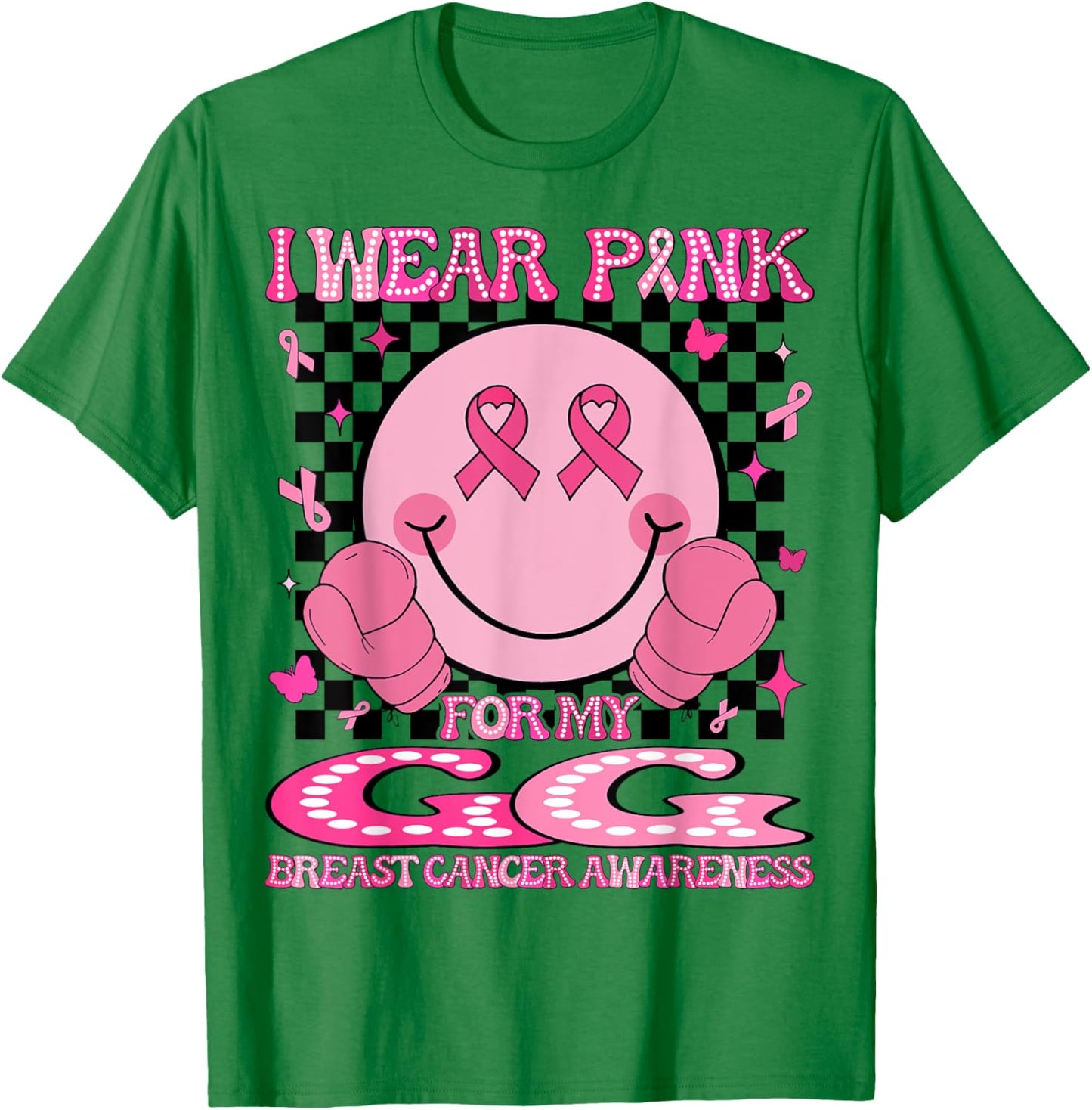 I Wear Pink For My GG Breast Cancer Awareness Groovy T-Shirt - T-Shirt | Irish Green