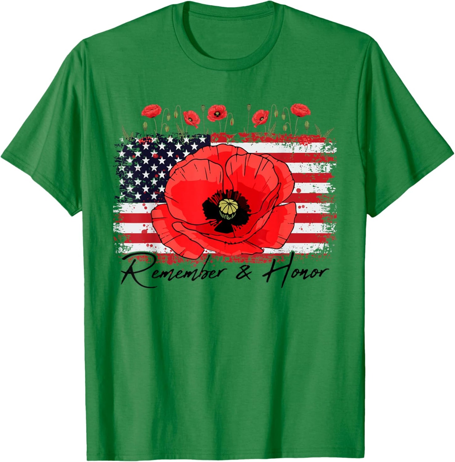Memorial Day Remember Honor Patriotic USA Flag Flower Women T-Shirt - T-Shirt | Irish Green