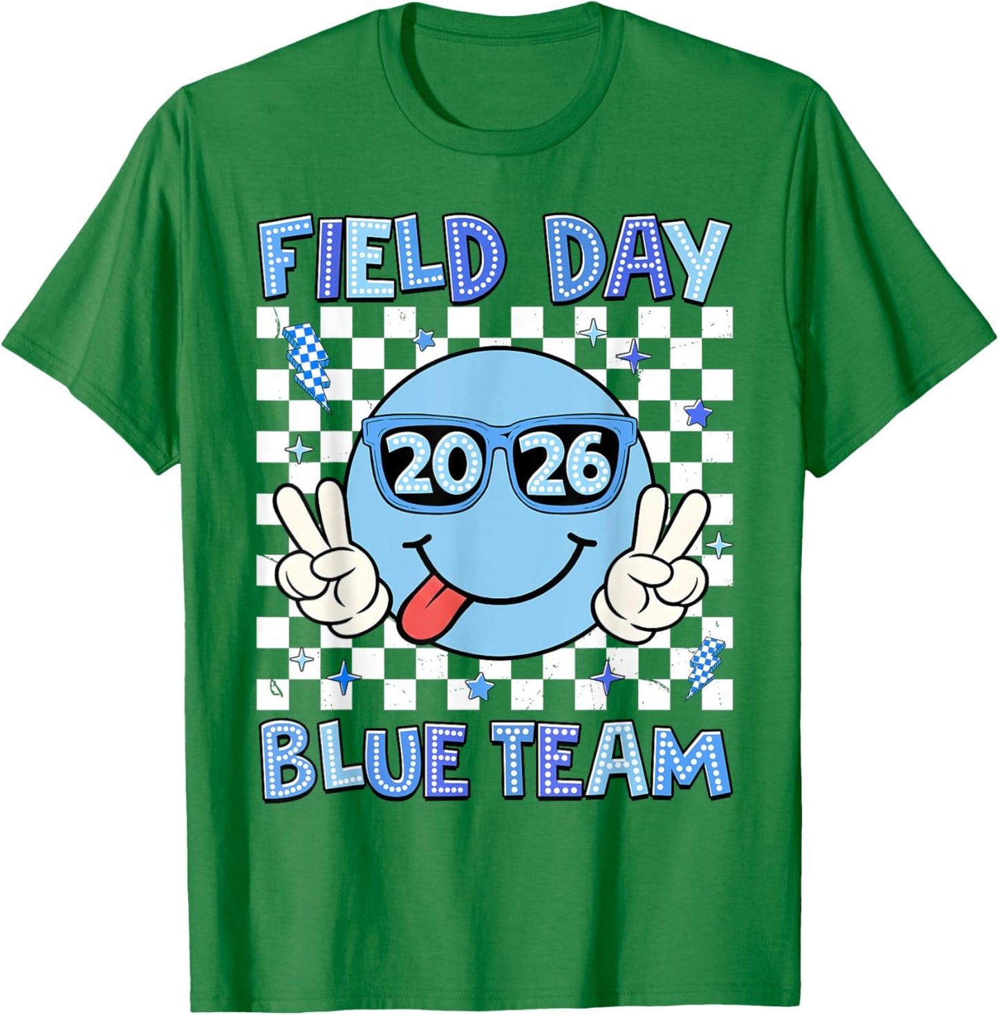 Field Day 2026 Blue Team Smile Face Sunglasses Teacher Kid T-Shirt - T-Shirt | Irish Green