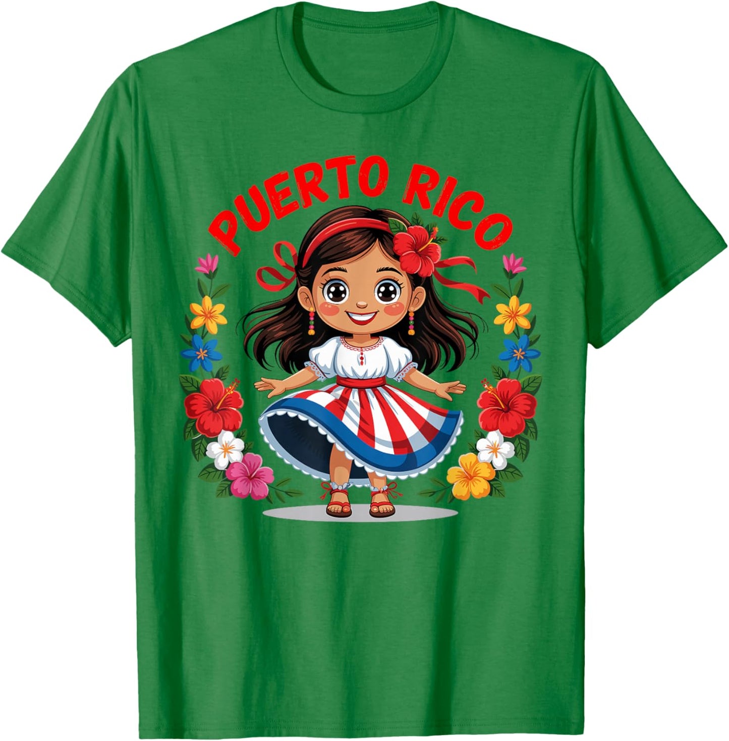 Puerto Rican Girl Culture Pride Cute Girl Traditional Dress T-Shirt - T-Shirt | Irish Green