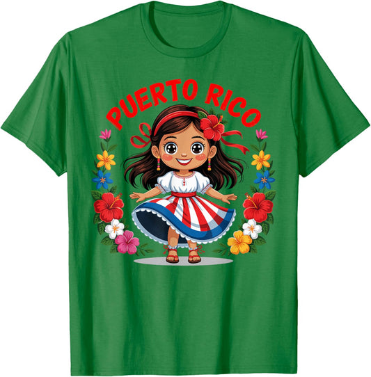 Puerto Rican Girl Culture Pride Cute Girl Traditional Dress T-Shirt - T-Shirt | Irish Green