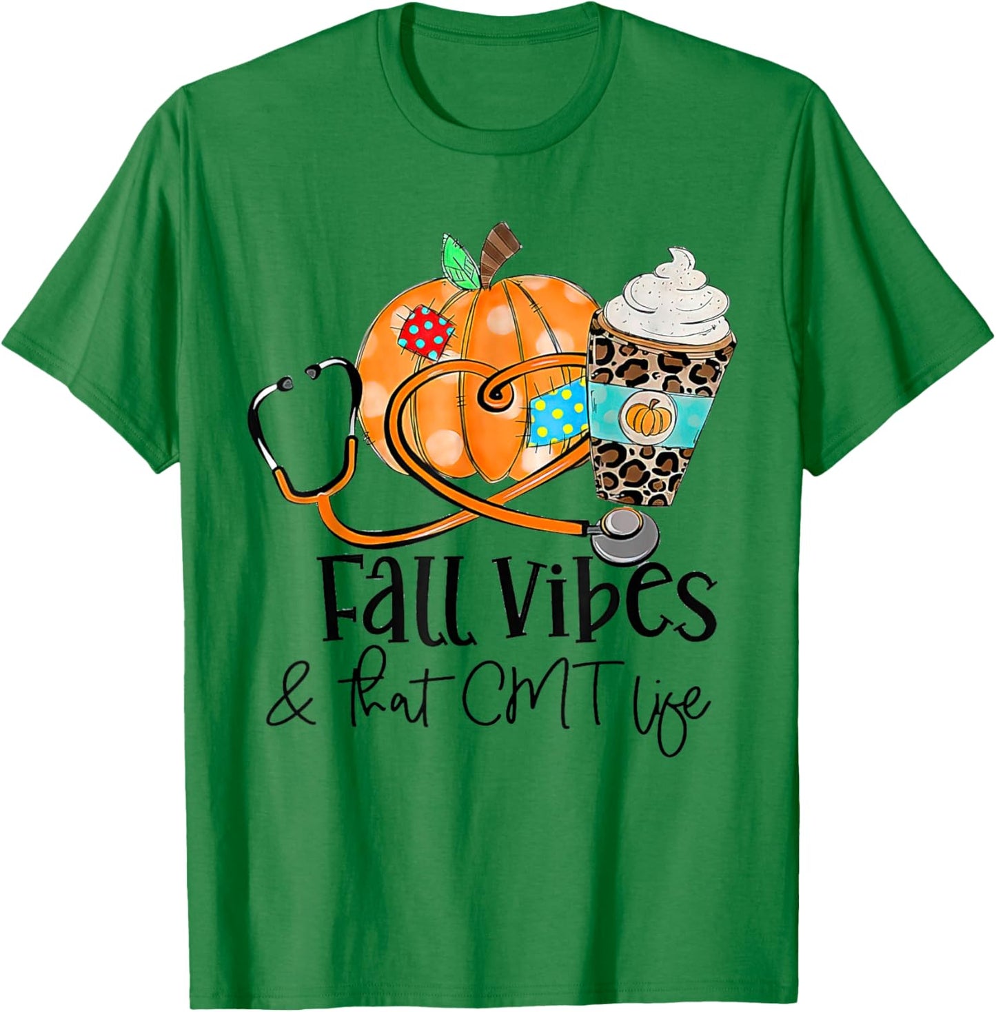 Fall Vibes And CMT Life Pumpkin Leopard Thanksgiving T-Shirt - T-Shirt | Irish Green