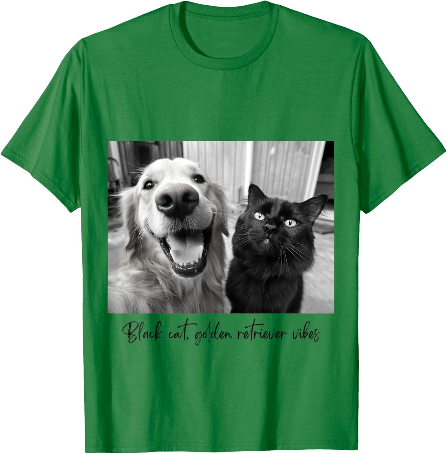 Black Cat & Golden Retriever Vibes for Best Friends Couples Men Women Kids T-Shirt - T-Shirt | Irish Green
