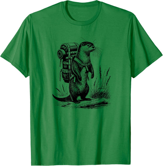 Hiking River Otter Backpacking Animals Funny Cottagecore T-Shirt - T-Shirt | Irish Green