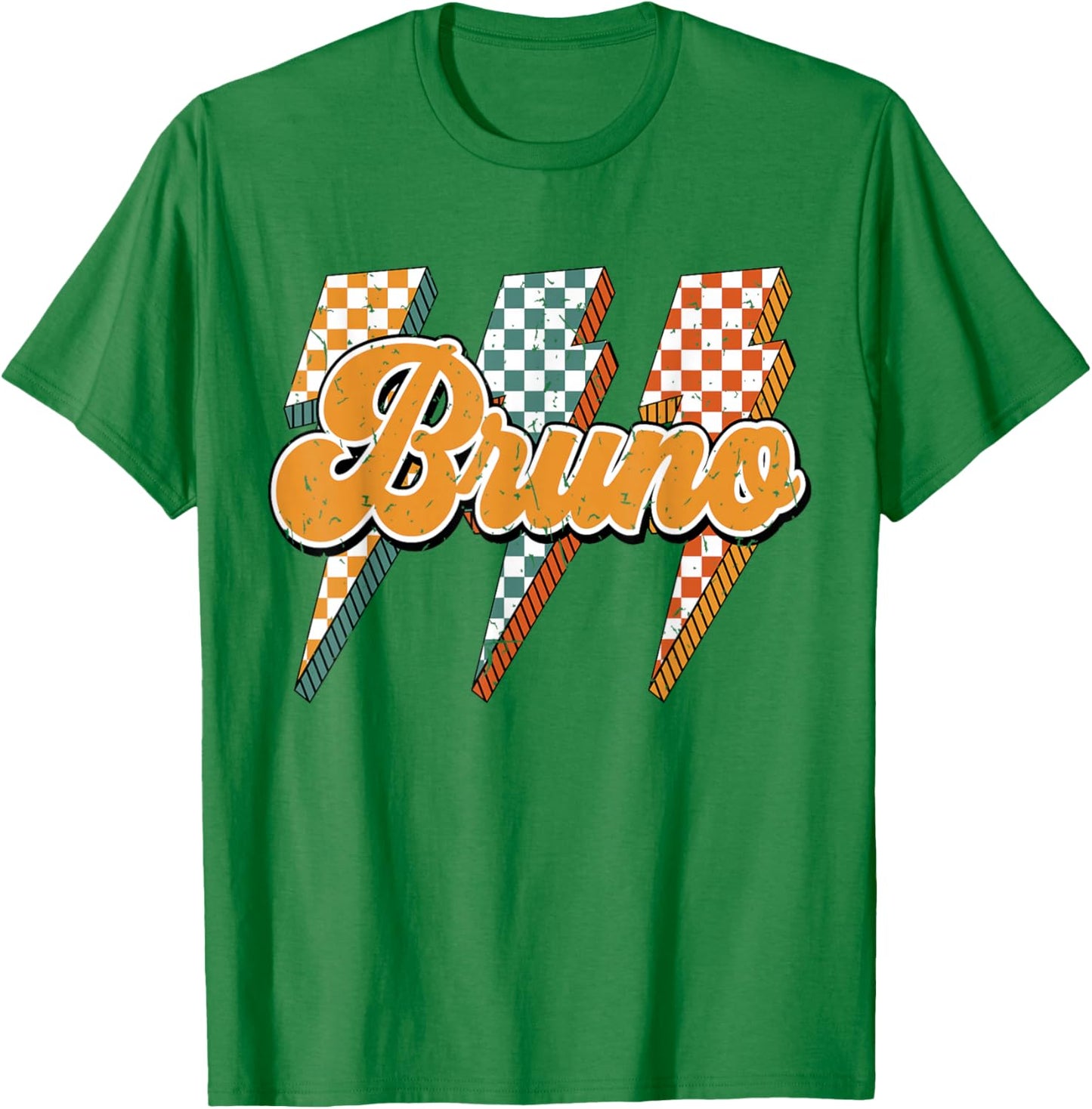 Bruno Checkered Bolt I Love Bruno Groovy 70's 80's Vintage T-Shirt - T-Shirt | Irish Green