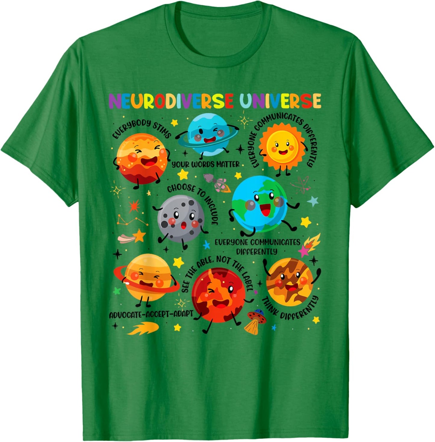 Neurodiverse Universe Space Planet Special Education Teacher T-Shirt - T-Shirt | Irish Green
