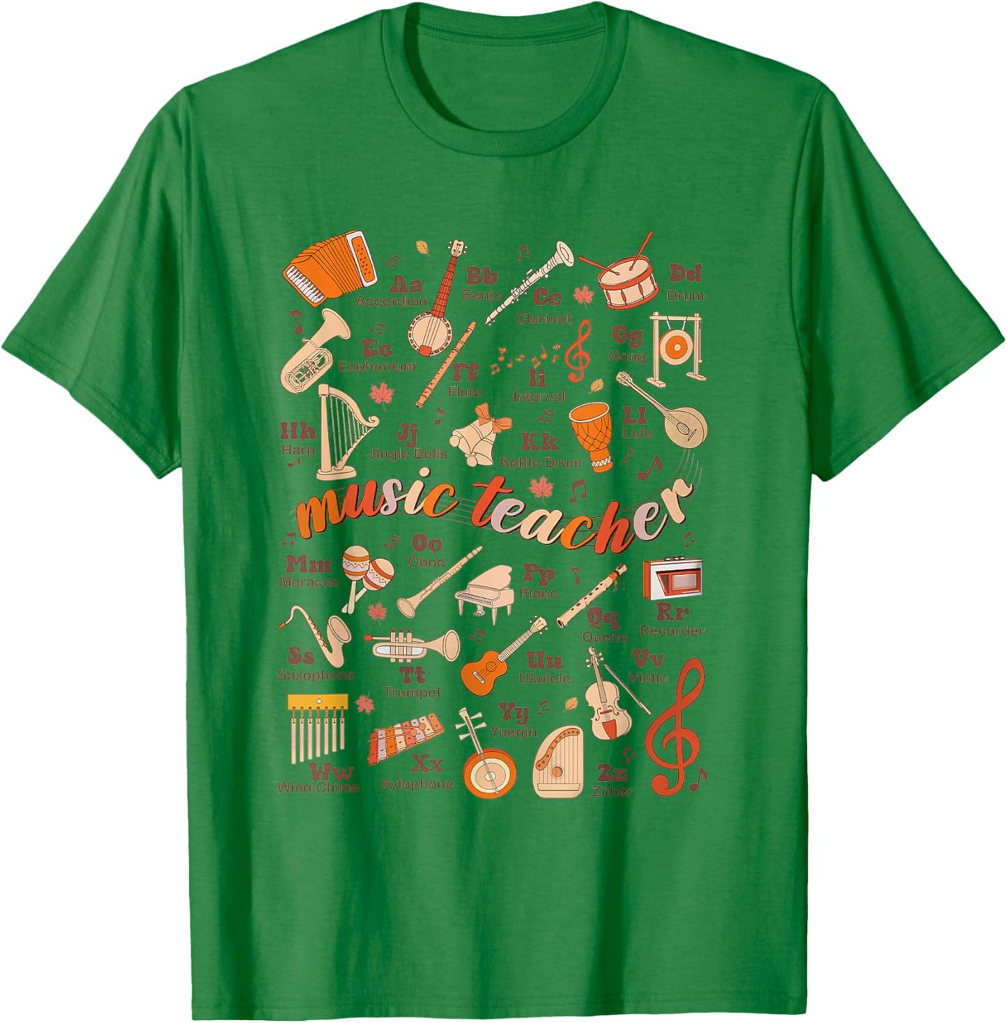 Retro Music Teacher Thanksgiving Fall Musician Piano Teacher T-Shirt - T-Shirt | Irish Green