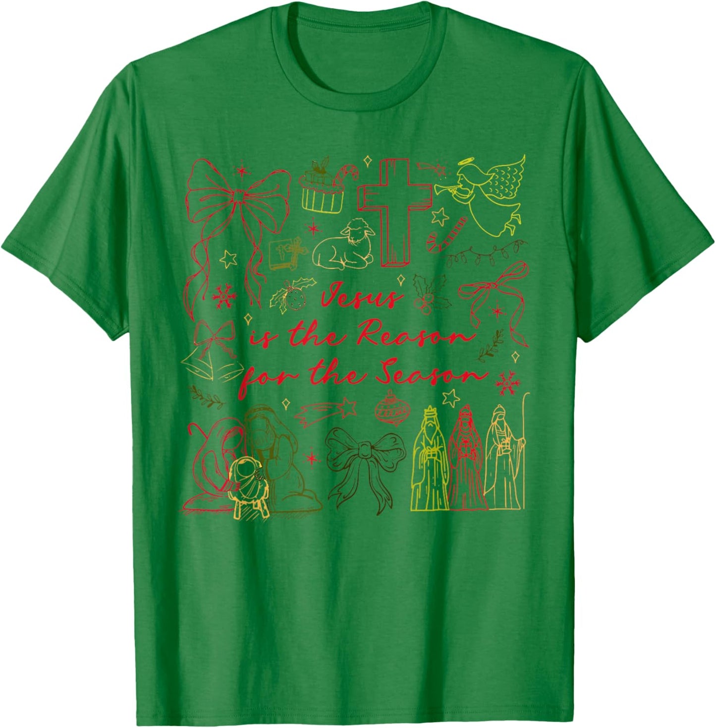 Jesus is The Reason Christian Cross Coquette Bow Christmas T-Shirt - T-Shirt | Irish Green