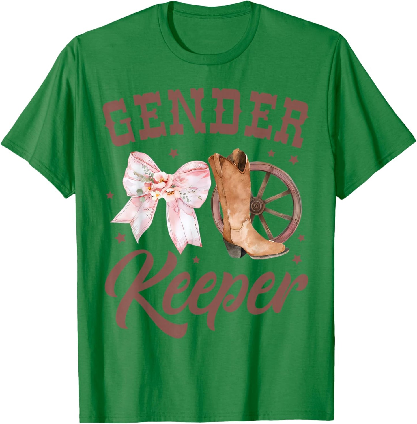 Western Gender Reveal Keeper of the Gender Baby Announcement T-Shirt - T-Shirt | Irish Green