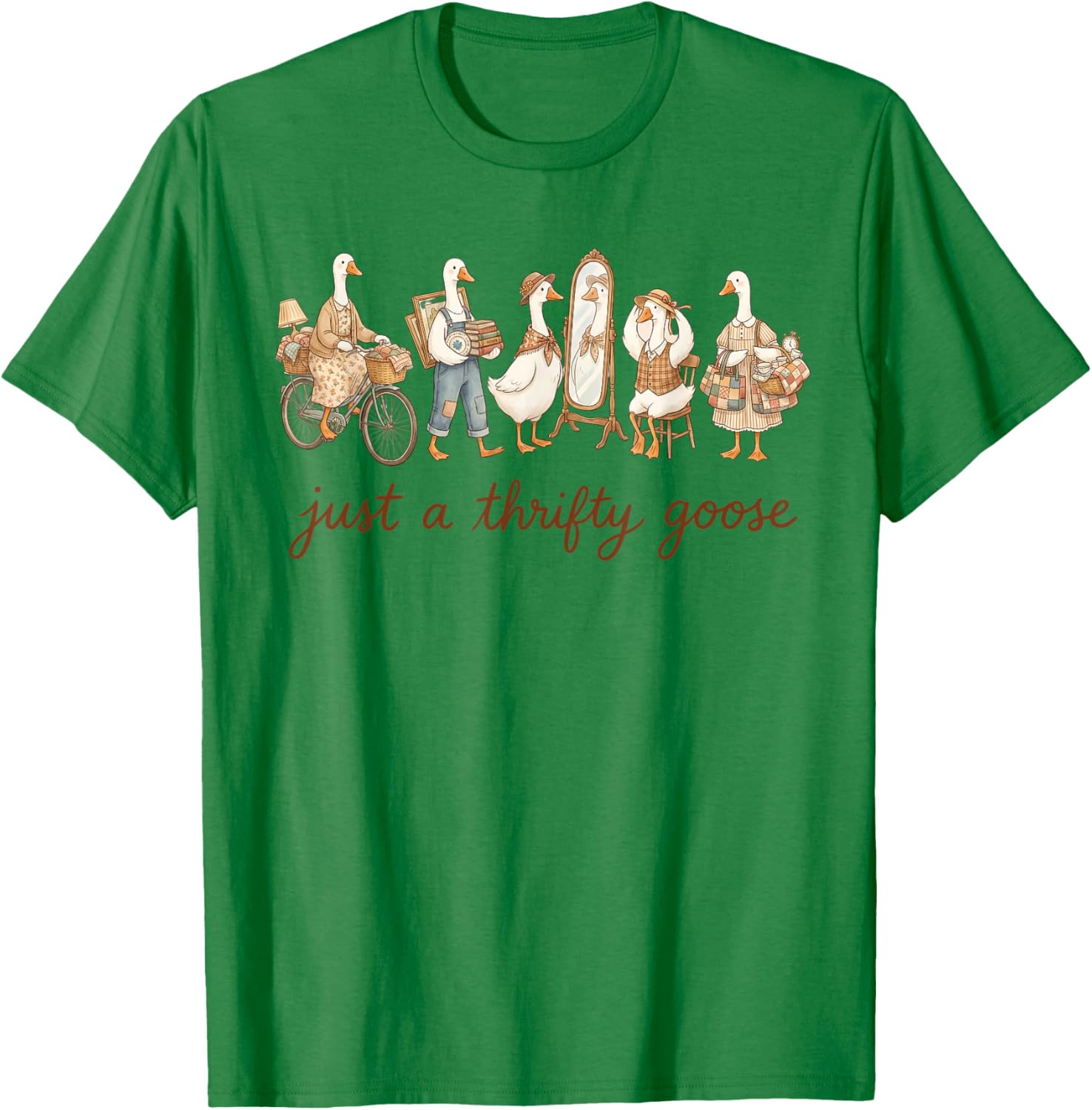 Just A Thrifty Goose Funny Thrifting Second Hand T-Shirt - T-Shirt | Irish Green