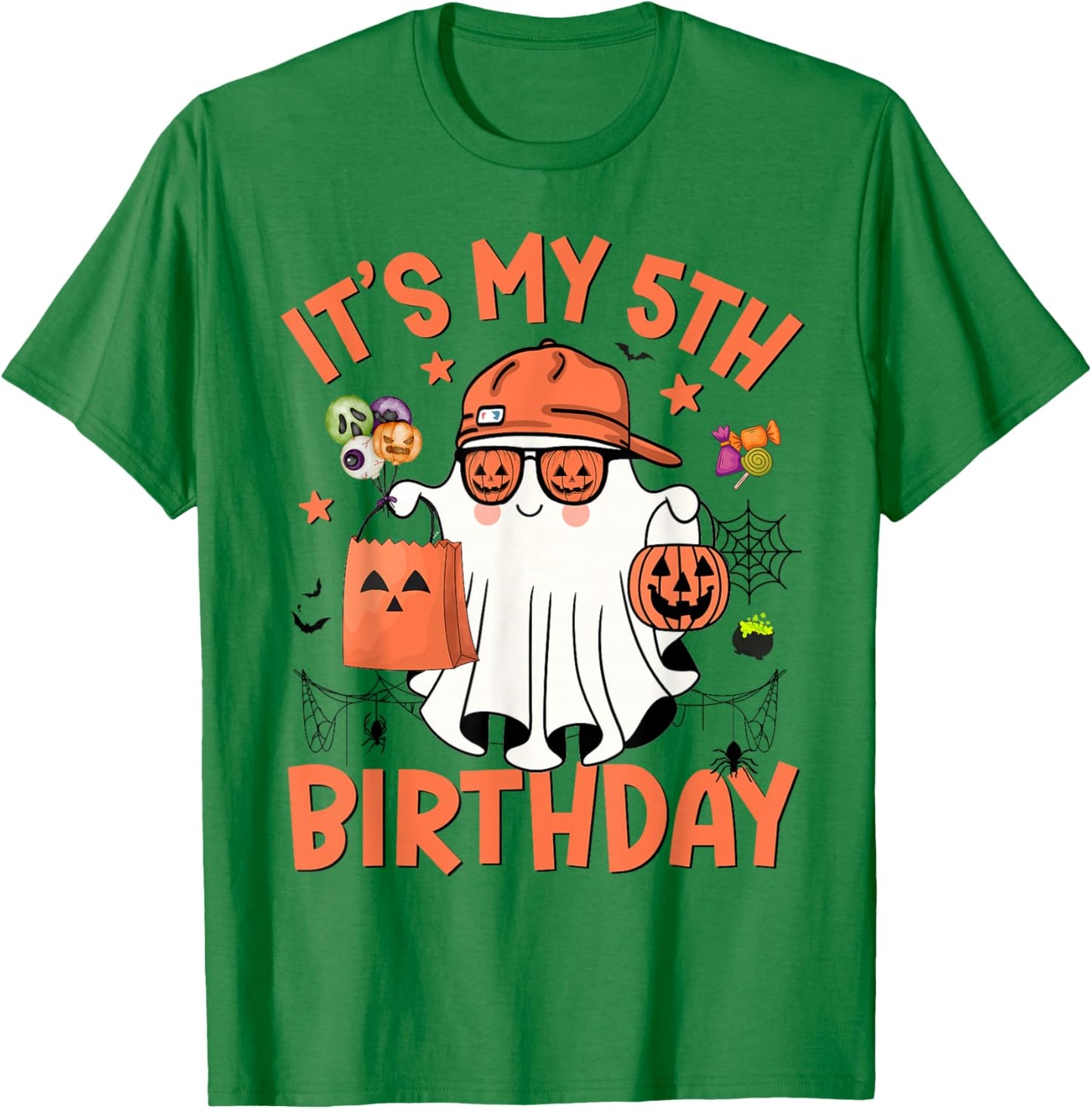 It's My 5th Birthday Funny Halloween Ghost Boo 5th Bday Boys T-Shirt - T-Shirt | Irish Green