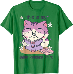 This Is For Bible Reading Cute Cat Christian T-Shirt - T-Shirt | Irish Green