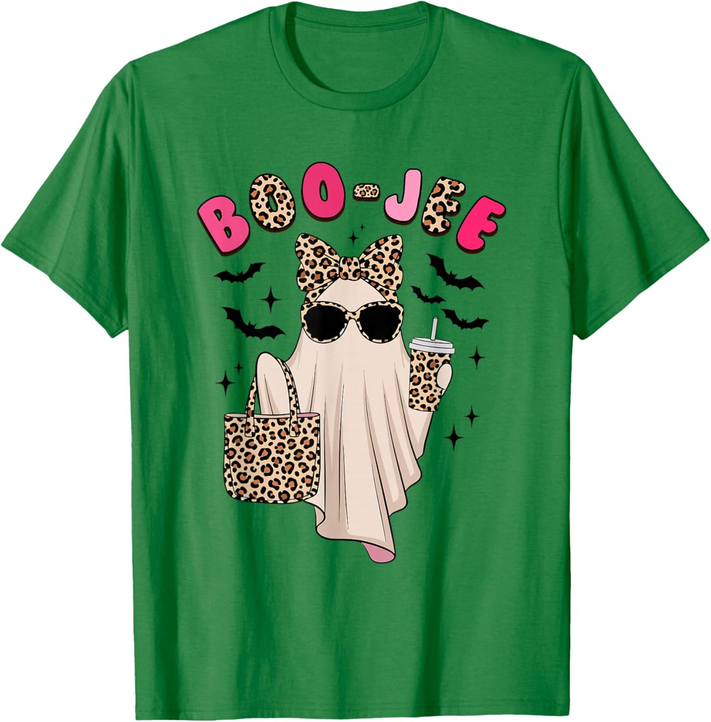 Coquette Leopard Ghost Coffee Boo-JEE Halloween Boujee Ghost T-Shirt - T-Shirt | Irish Green