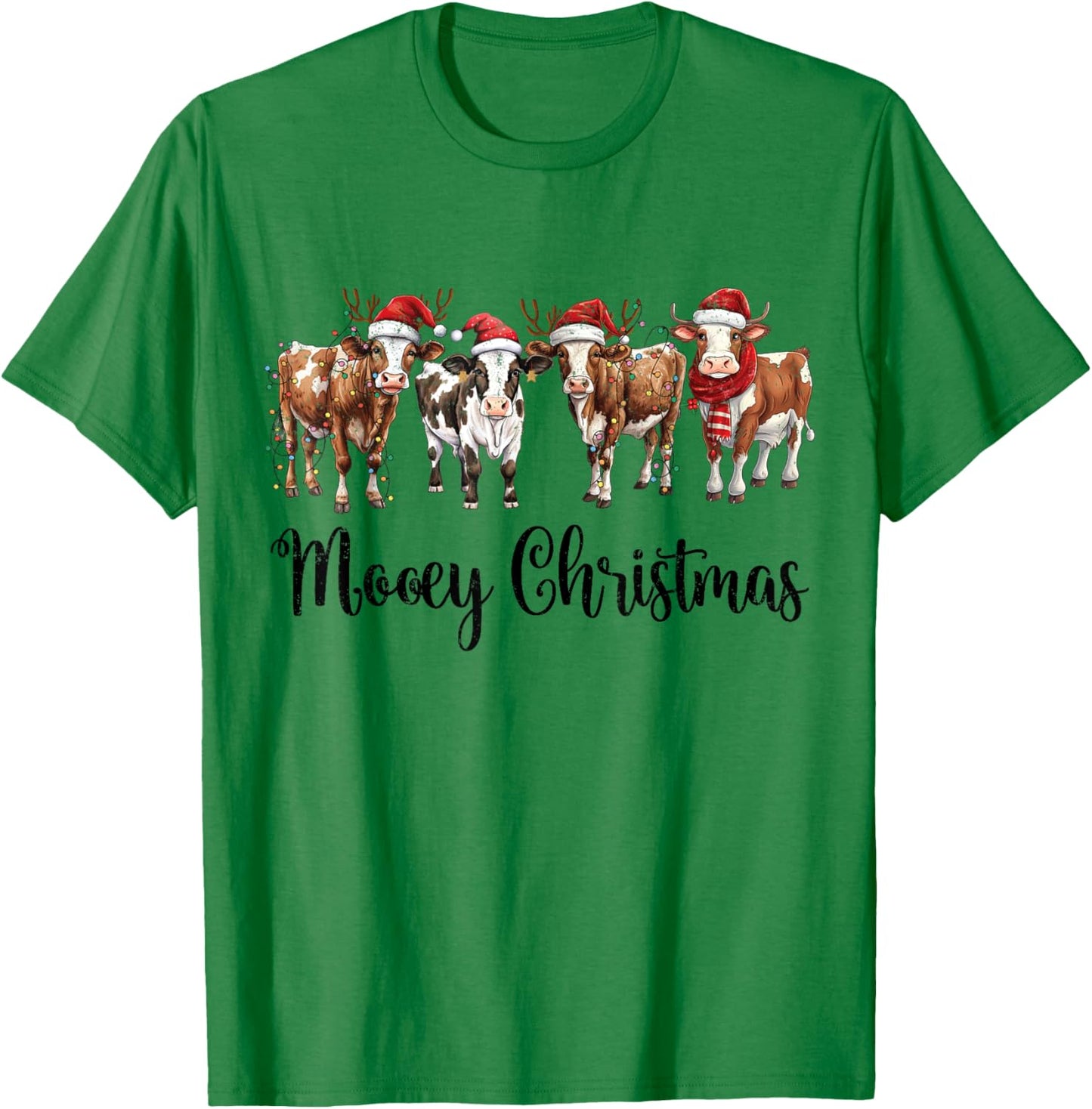 Mooey Christmas Cowgirl Xmas Funny Western Christmas Cow T-Shirt - T-Shirt | Irish Green