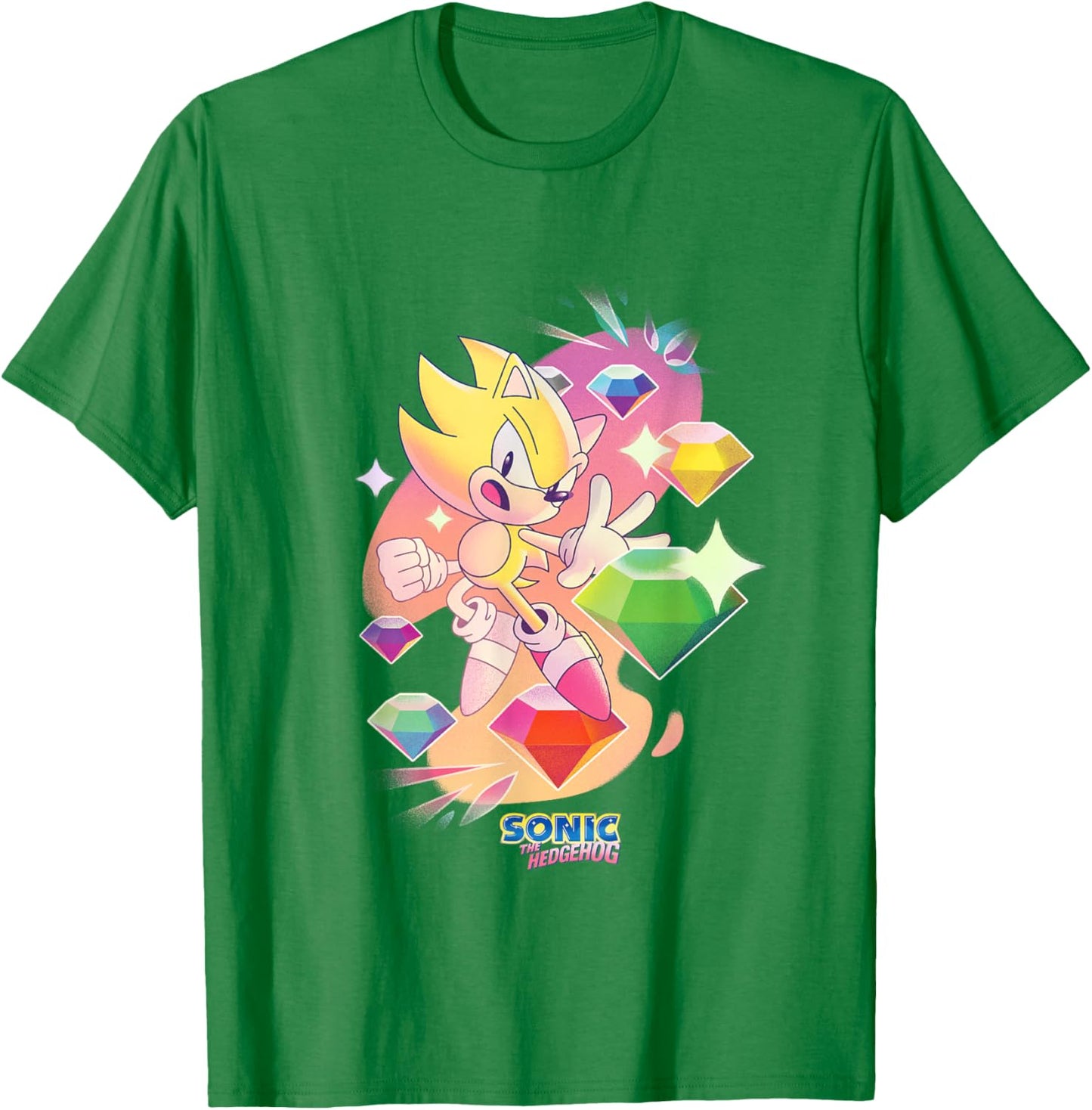 Sonic The Hedgehog Super Sonic Chaos Emeralds Vintage T-Shirt - T-Shirt | Irish Green