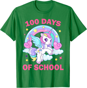 100 Days of School Rainbow Unicorn Girls 100th Day of School T-Shirt - T-Shirt | Irish Green