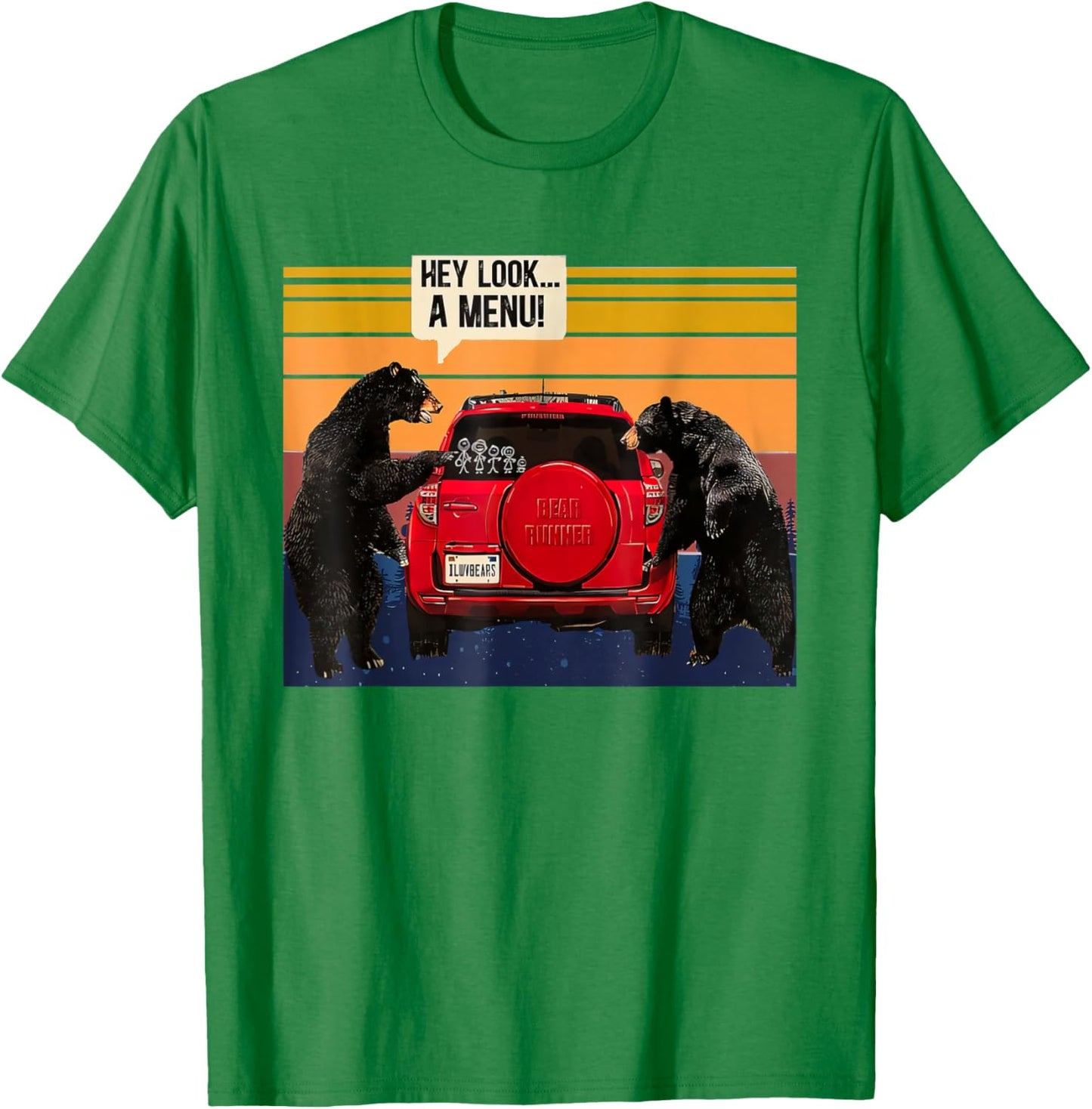 Hey Look the Menu Mountains Forest Camping Wilderness Bear T-Shirt - T-Shirt | Irish Green