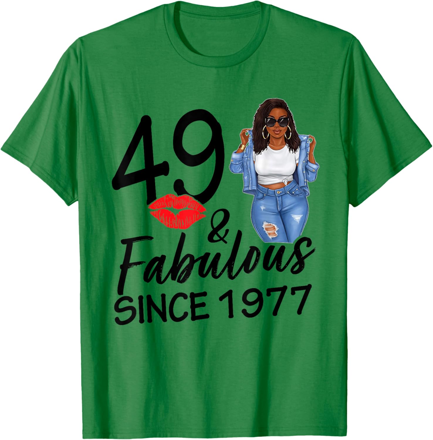 49 and Fabulous Since 1977 49th Birthday Afro Black Women T-Shirt - T-Shirt | Irish Green
