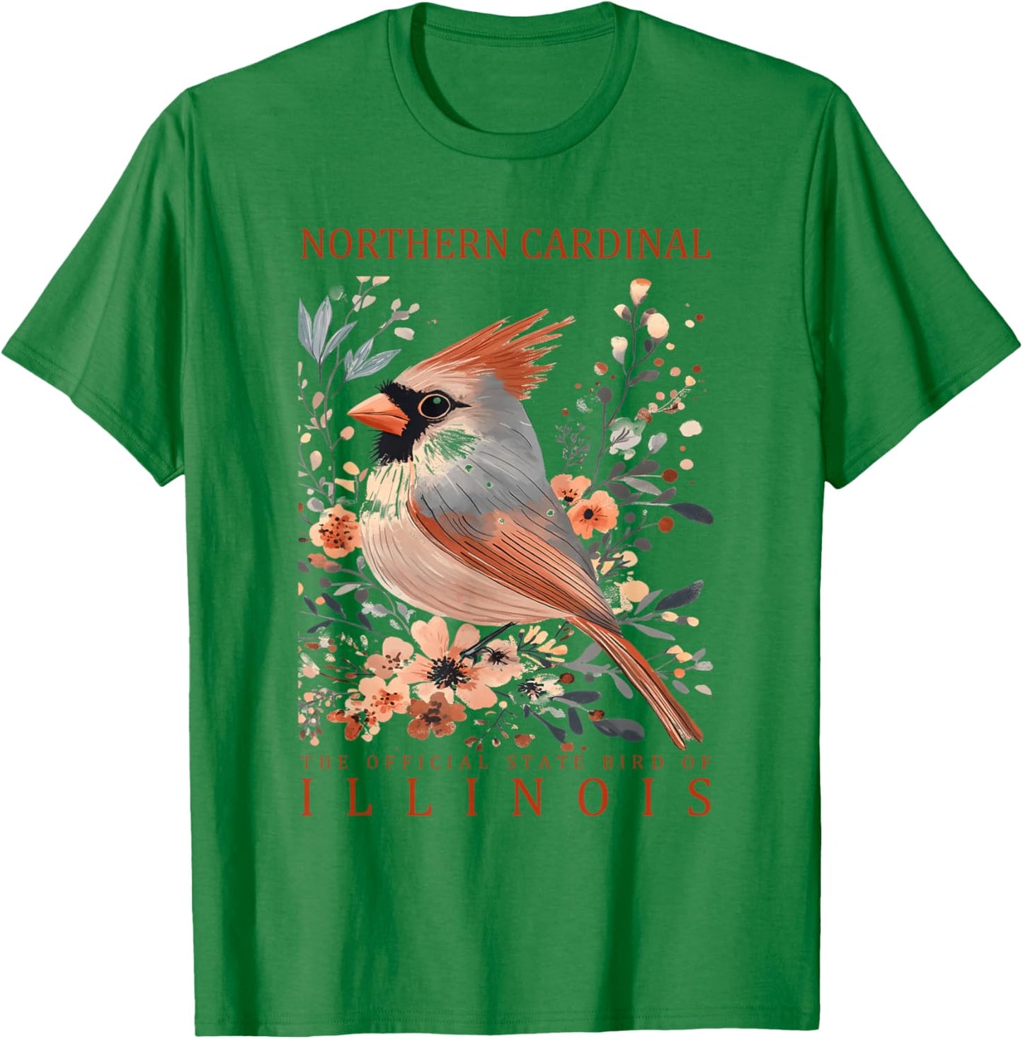 Northern Cardinal Illinois State Bird Art T-Shirt - T-Shirt | Irish Green