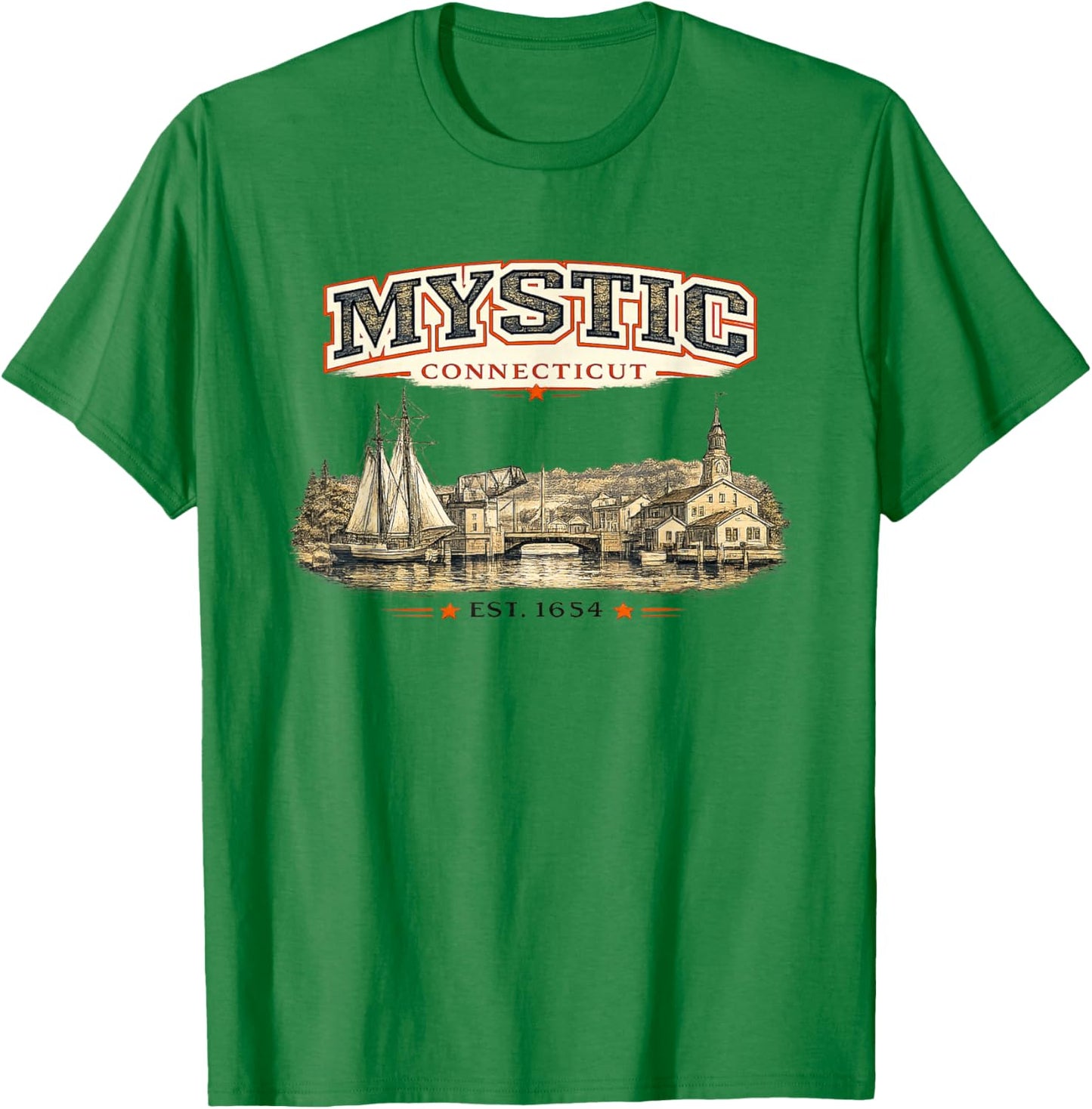 Mystic Connecticut Vintage Coastal Retro Graphic T-Shirt - T-Shirt | Irish Green