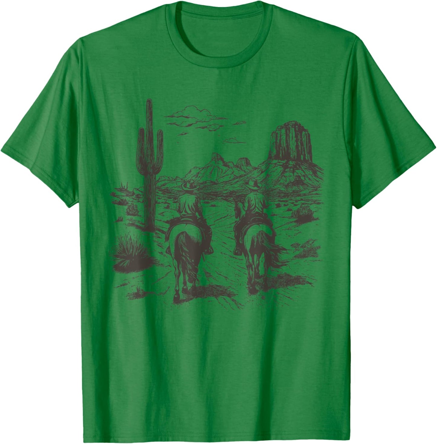 Vintage Cowboy Riding Horse Western Desert Mountain Country T-Shirt - T-Shirt | Irish Green