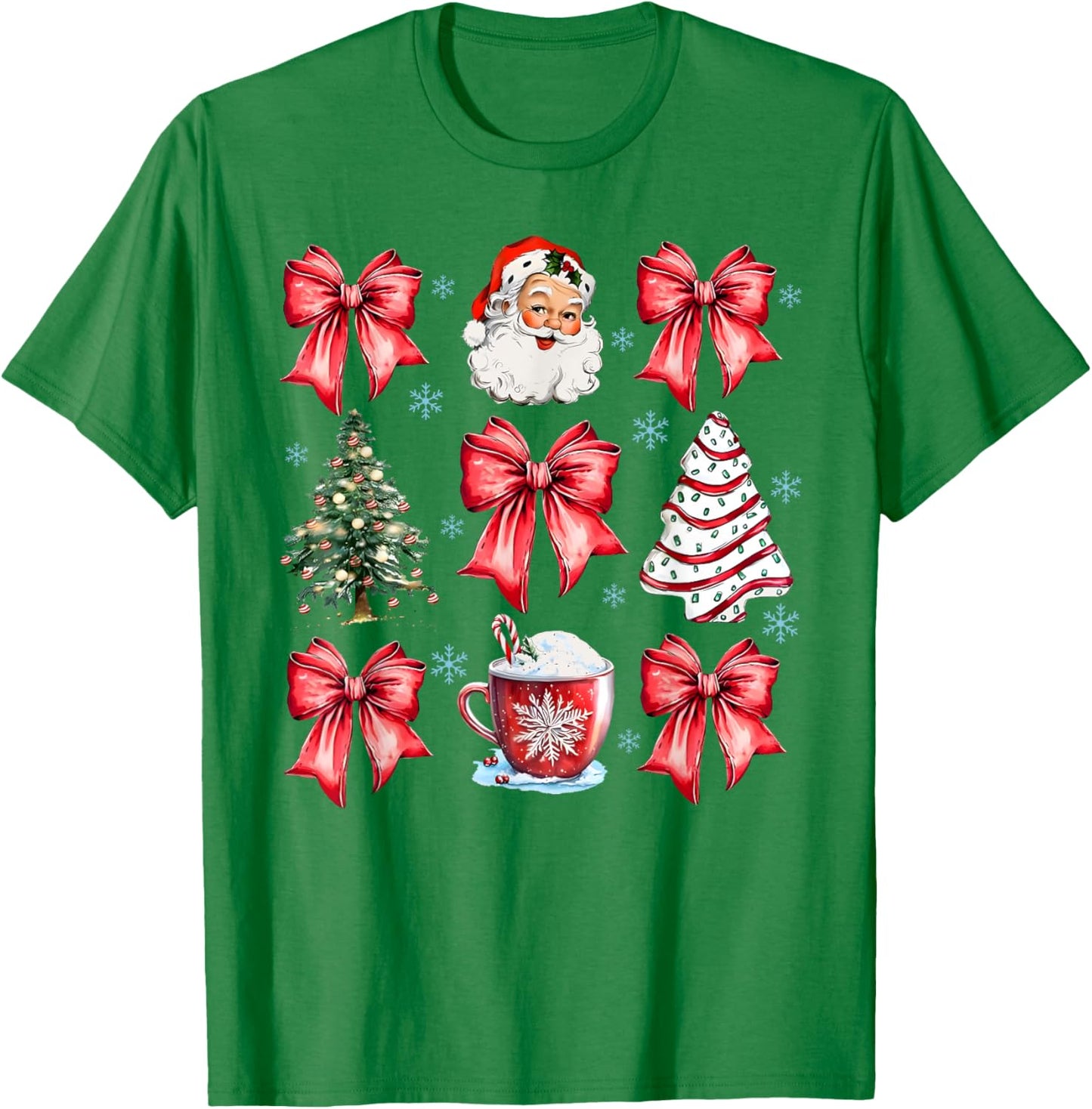 Retro Christmas Coquette Bow Santa Coffee Cake Holiday Women T-Shirt - T-Shirt | Irish Green