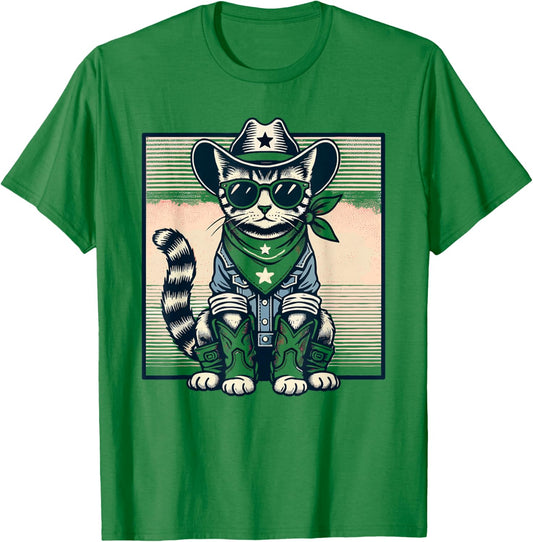 Pink Cowboy Cat Country Western Cottagecore Pink Cowgirl T-Shirt - T-Shirt | Irish Green