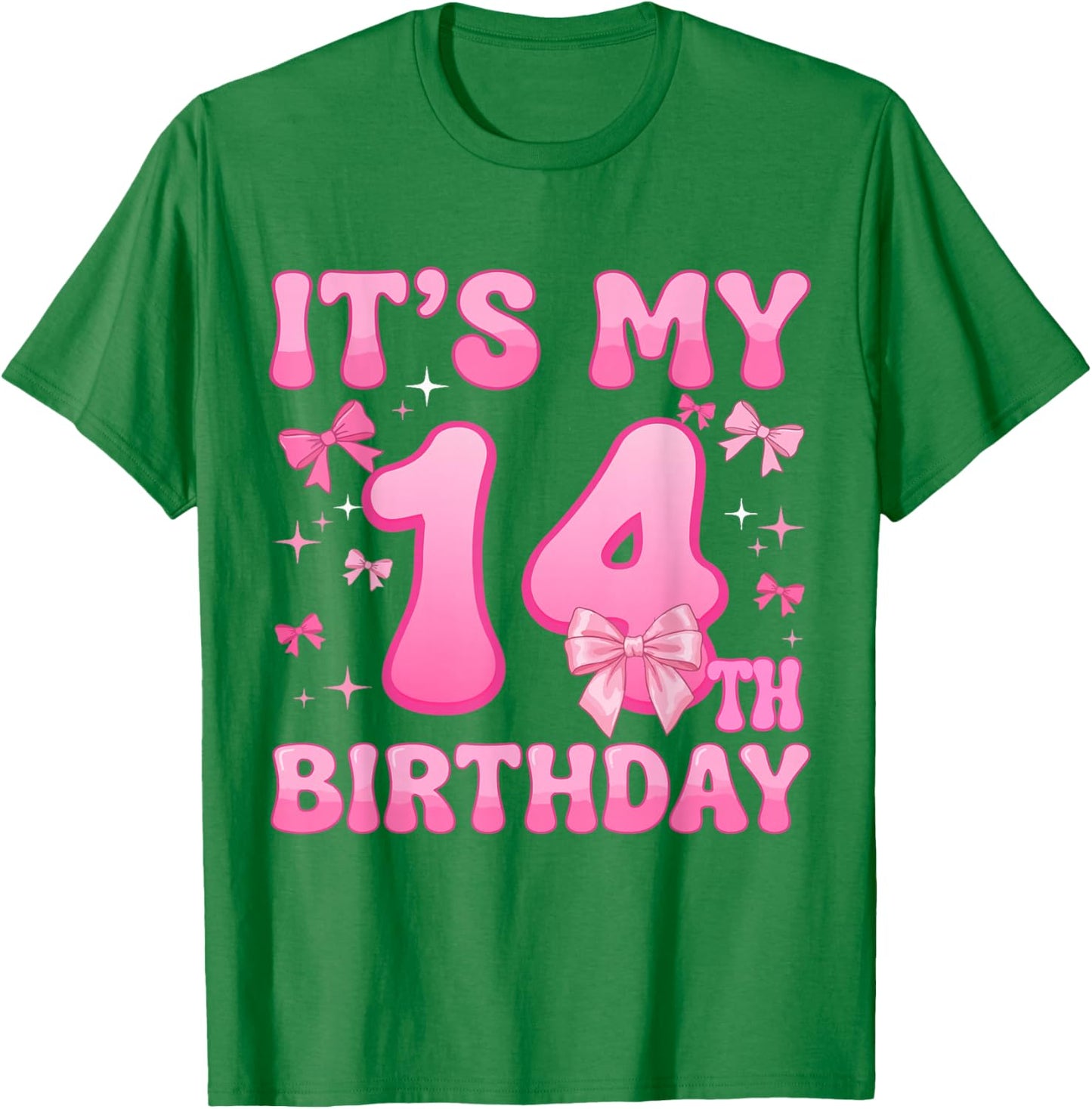 14th Birthday Shirt Girls Coquette Bow 14 Year Old Birthday T-Shirt - T-Shirt | Irish Green