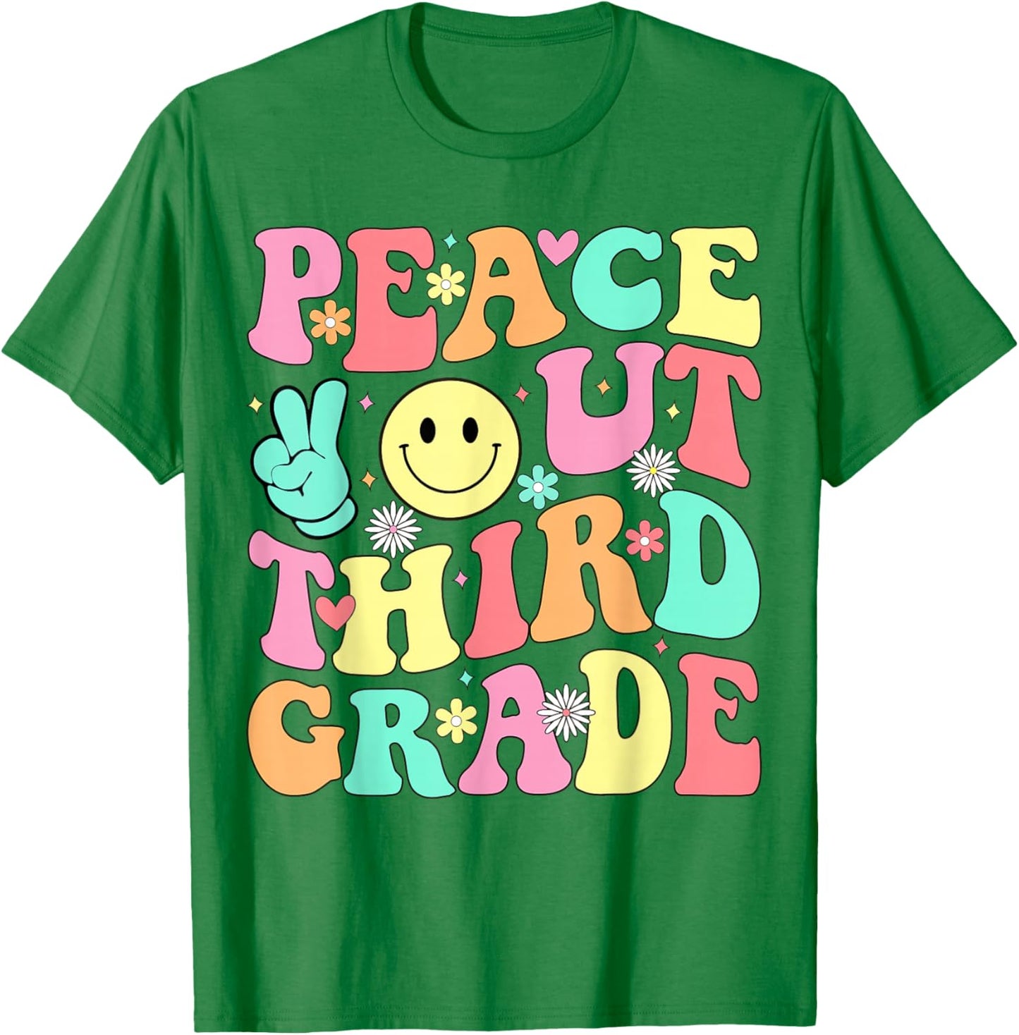 Peace Out Third Grade Groovy 3rd Grade Last Day of School T-Shirt - T-Shirt | Irish Green