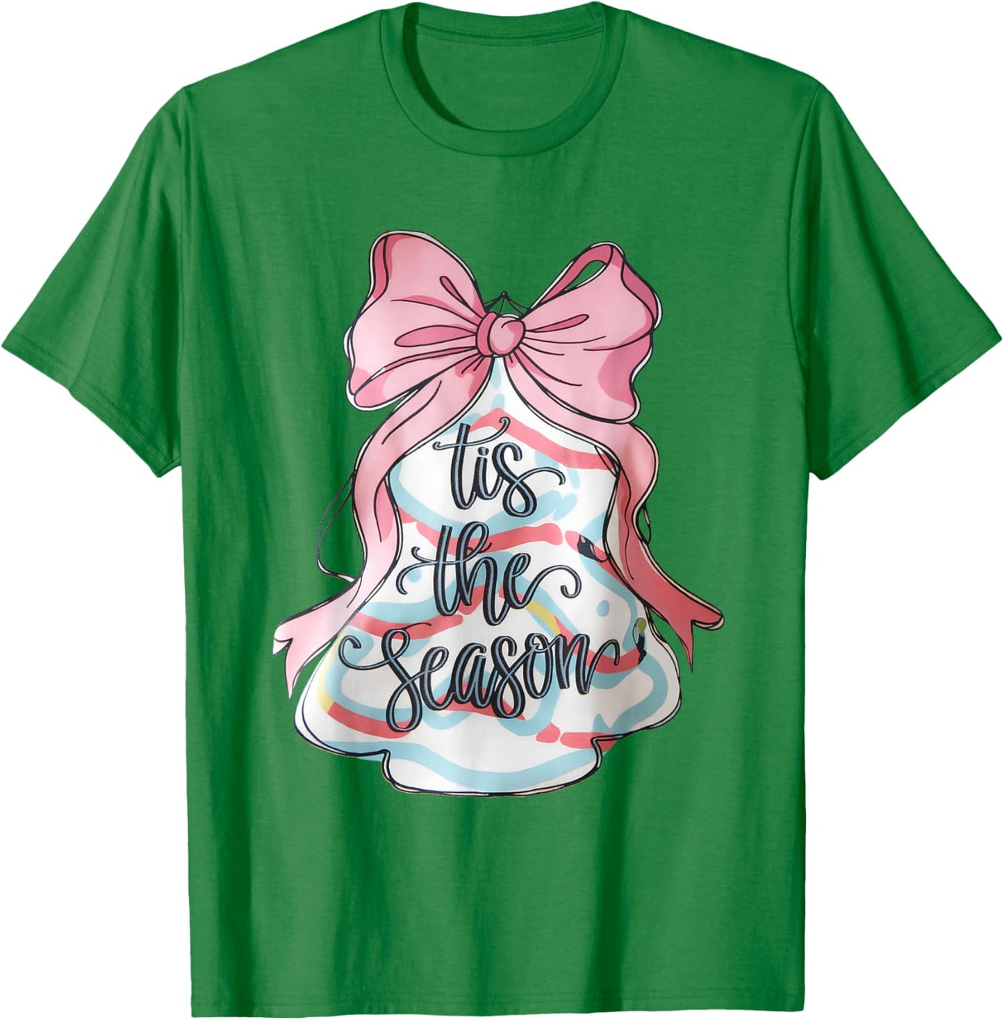 Funny Christmas Outfit Women Kids Pink Christmas Tree Cake Coquette Bow Xmas Pajamas Funny T-Shirt - T-Shirt | Irish Green