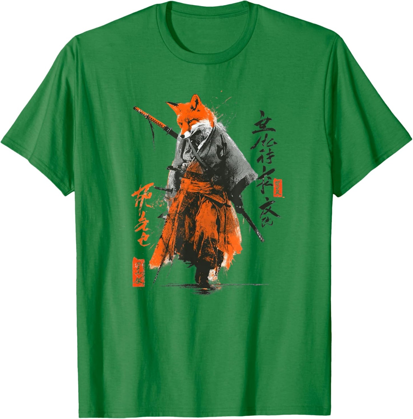 Japanese Fox Samurai T-Shirt - T-Shirt | Irish Green