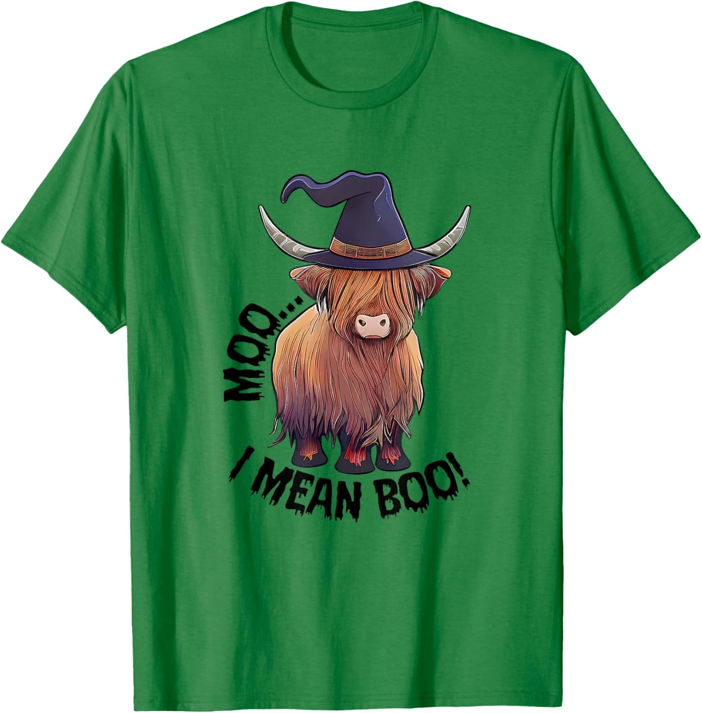 Moo I Mean Boo Halloween Highland Cow Witch Cow Lover Farm T-Shirt - T-Shirt | Irish Green
