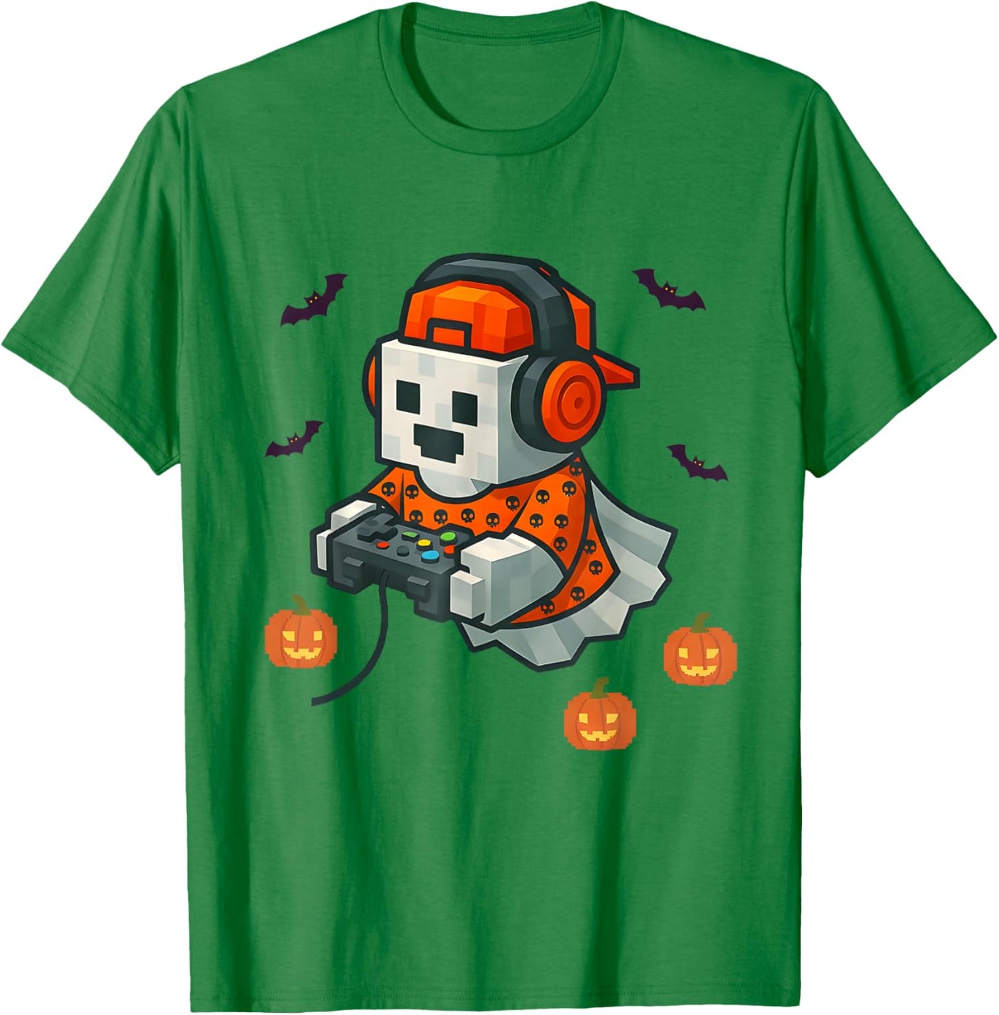 Halloween Ghost Gamer Spooky Pixelated Ghost with Controller T-Shirt - T-Shirt | Irish Green