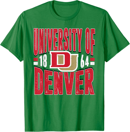 Denver Pioneers Vintage 90's Retro Gray Officially Licensed T-Shirt - T-Shirt | Irish Green