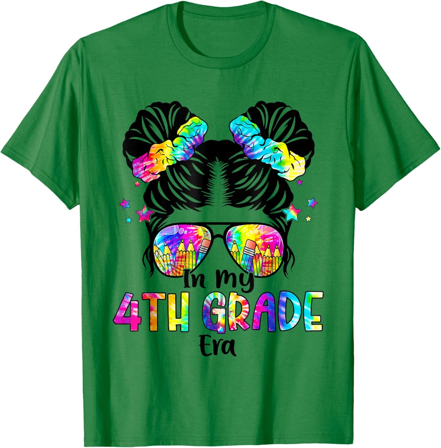 In My 4th Grade Era Messy Bun Fourth Grade Back To School T-Shirt - T-Shirt | Irish Green
