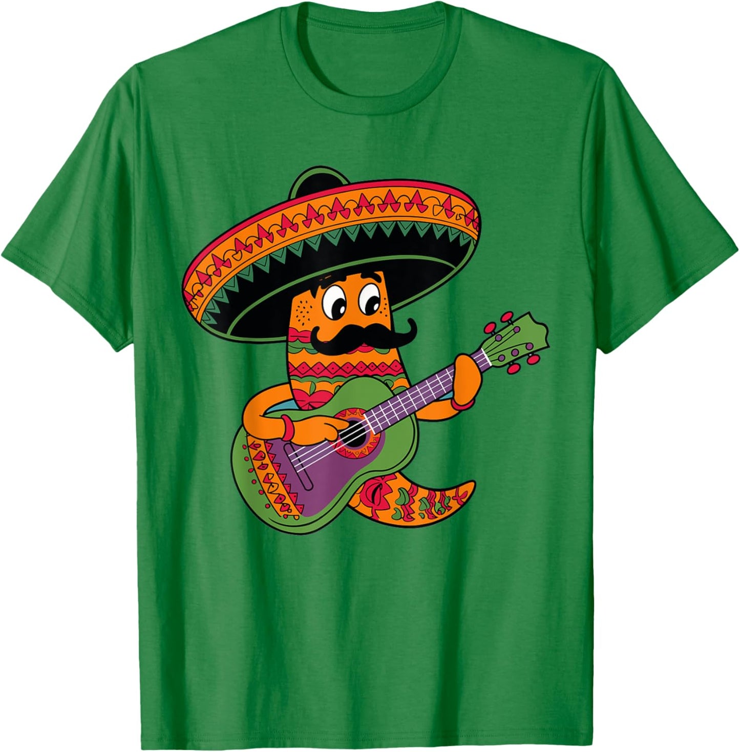 Chili mustache Pepper with sombrero playing guitar Mexican T-Shirt - T-Shirt | Irish Green