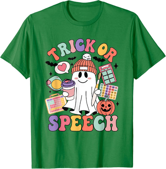 Retro Trick or Speech Therapy Ghost Speech Therapist Student T-Shirt - T-Shirt | Irish Green